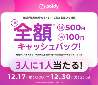 【2025年12月】Paidy最大全額キャッシュバックキャンペーン開催！